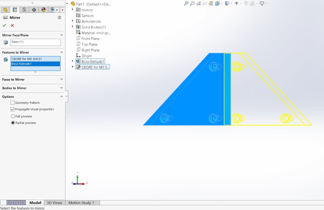 mirror a part in SolidWorks
