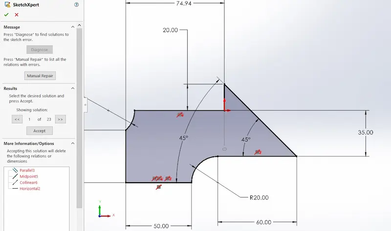 fix over define sketch in solidworks with sketchxpert