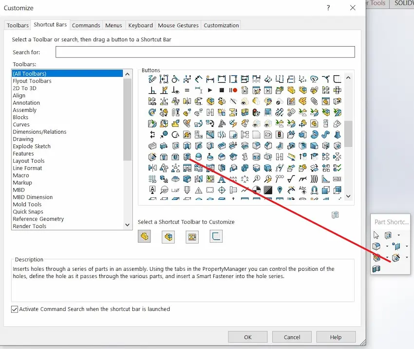 solidworks shortcuts features